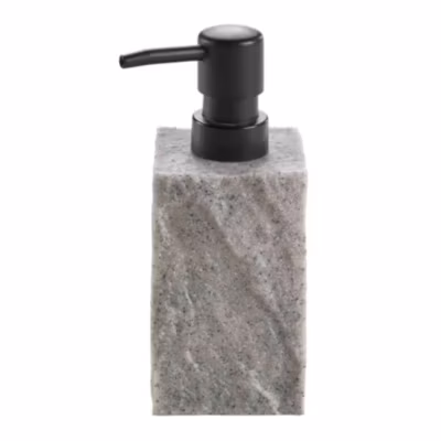 Distributeur de savon  – Effet minéral salle de bain (7x7x16 cm – Gris)