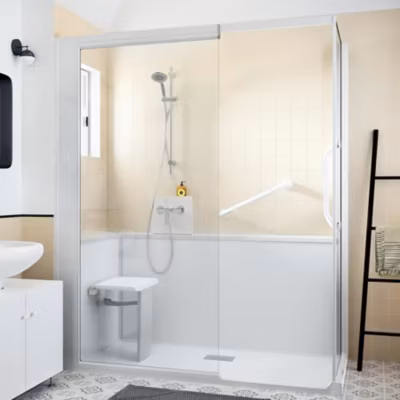 Cabine de douche Kinedo Kinemagic Design 160×70 angle mixte solo transparent thermostatique