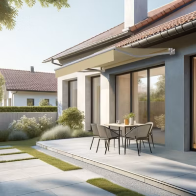 Store banne loggia LOCUS 3,00×2,00m (Manuelle – Ecru – Blanc)