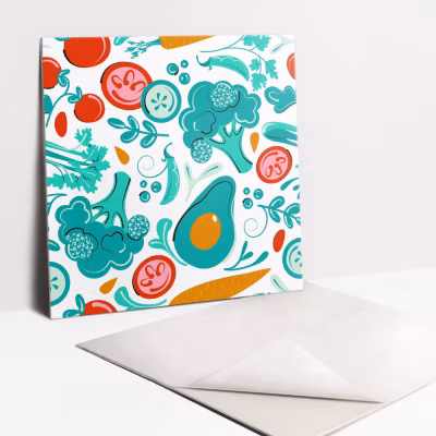 Carreaux vinyle Tulup 30×30 cm Légumes et fruits de dessins animés 9 pcs