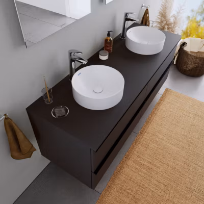 Vasque Lavabo design rond à poser Diamètre 36cm en fonte minérale Salle de bain – Blanc mat – DURACIELO