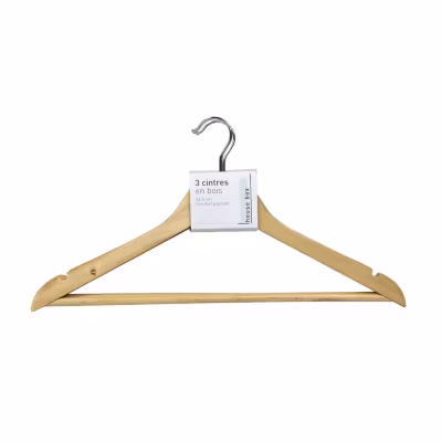 Ensemble de 3 cintres droit en bois avec crochet pivotant