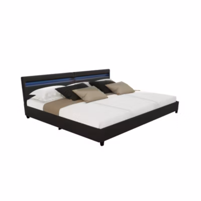 – LED Lit NUBE – Noir, 270 x 200 cm – incl. sommier à lattes et tiroirs
