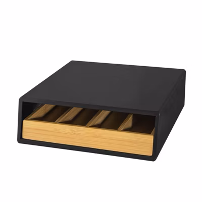 SoBuy Boîte à thé en bois avec tiroir en bambou, rangement pour sachets de thé ou capsules