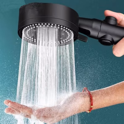 Pommeau de douche à main noir 6 modes avec interrupteur
