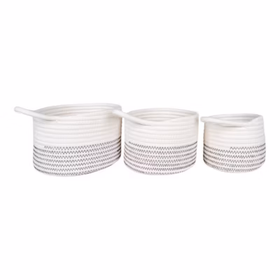 Lot de 3 Paniers Décoratifs de Rangement Algar, Blanc, Coton, 20x20x14 cm, Seven Design