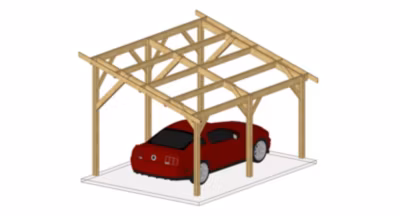 Carport monopente 350cmx800cm Bois DOUGLAS Français label PEFC (Charpente – Auvent – Abri voiture) surface 28 m²