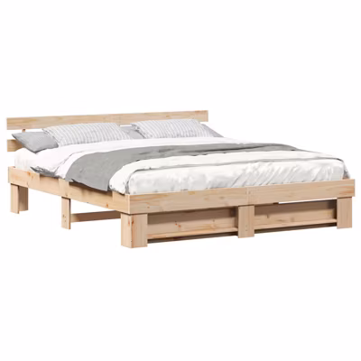 Lit double, Lit adulte, Cadre de lit avec tête de lit Marron 180 x 200 cm Pin massif