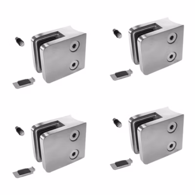 4 x Pince à verre pour tube diam. 42,4 modèle 21 – Ep. verre 10 mm – Inox 304 brossé GR320