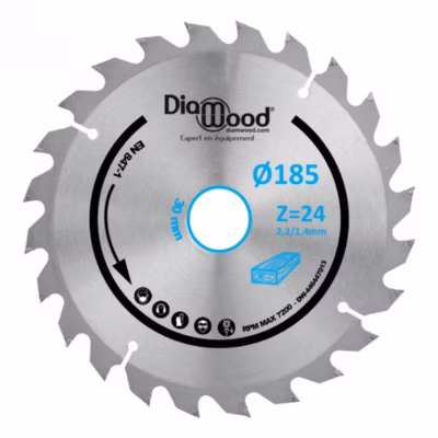 Lame de scie circulaire portative HM débit D. 185 x Al. 30 x ép. 2,2/1,4 mm x Z24 Alt pour bois – Diamwood