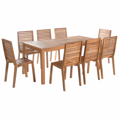 Salle à manger de jardin 8 places OMBRIANO Bois d&rsquo;acacia certifié Marron clair