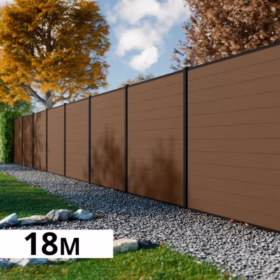 Kit Clôture Bois Composite Bronze 18×1,8m RIO – Poteaux en Aluminium Noir – Brise Vue – Palissade