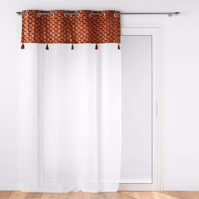 Voilage grande hauteur 140 x 280 cm voile sablé + haut velours Evie Bordeaux