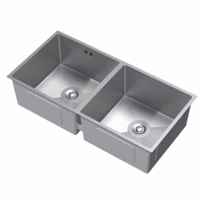 Evier double inox cuisine bac à encastrer argent + vidage trop-plein 81,5×40 cm