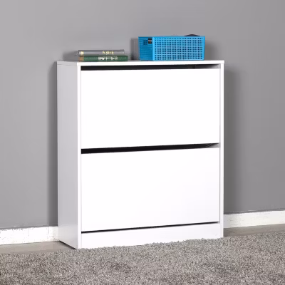 Commode à chaussures de 2 abattants coloris Blanc – longueur 73 x profondeur 26 x hauteur 84 cm