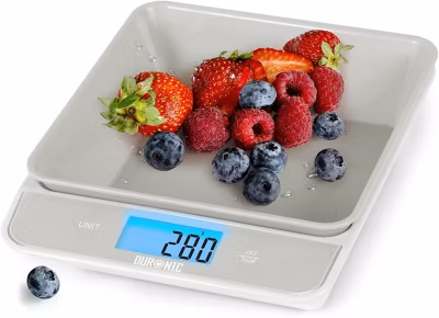 KS100 GY Balance de cuisine Capacité 5 kg Affichage numérique Ajout de poids Précision 1 g Bol 1,2L 4 capteurs précis Duronic