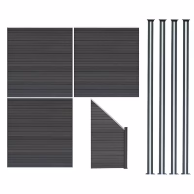 Kit Clôture Panneaux en Composite 3 Quadratique, 1 Incliné & 4 Poteaux à LED – Gris