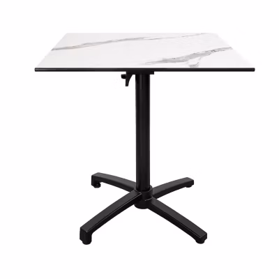 Table pliable pour terrasse en Compact HPL décor marbre blanc 70×70 – Restootab