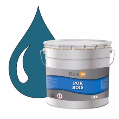 Peinture extérieure bois – Résistante aux intempéries POK BOIS – 10L – RAL 5021 – Bleu D&rsquo;eau – Clic & Pok