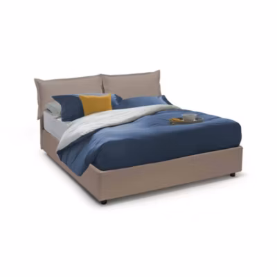 Lit double Asler, lit coffre en éco-cuir, ouverture frontale, adapté pour matelas 140×200 cm, 100% Made in Italy, Gris tourterelle