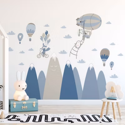 Stickers enfant montagnes scandinaves animaux délirants 40 x 60 cm
