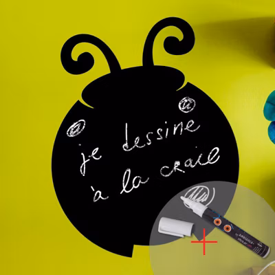 Sticker ardoise tableau noir – stickers muraux adhésif effaçable – COCCINELLE + CRAIE LIQUIDE BLANCHE – 65x55cm