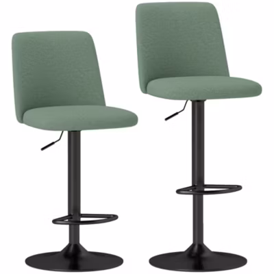 Lot de 2 tabourets de bar tissu vert hauteur réglable piètement acier noir mat
