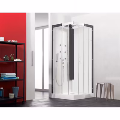 Cabine de douche hydromassante KINEDO HORIZON 90×90 hauteur receveur 12,5cm 2 portes coulissantes finition perle noire