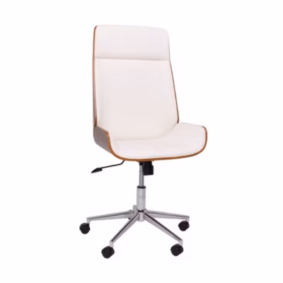 Suède – Fauteuil de bureau 54×109/119×42 cm en contreplaqué et simili cuir blanc
