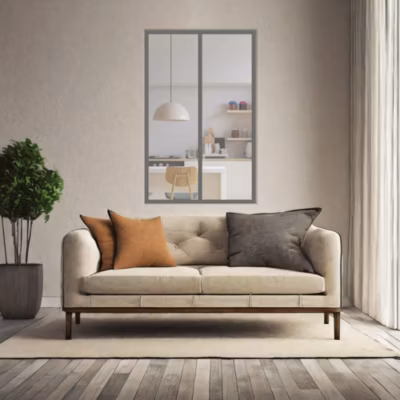 Verrière 2 grands carreaux – L x H : 69 x 125 cm – Laqué brun 2650 granité – vitrages inclus