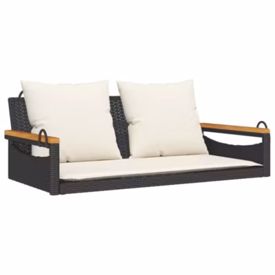 Balancelle avec coussins noir 109x62x40 cm résine tressée vidaXL