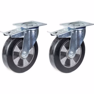 Roulette pivotante de 152 mm (6&Prime;) en caoutchouc noir avec frein, capacité de charge élevée de 660 kg, lot de 2