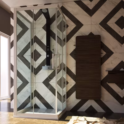Cabine de douche 3 Côtés en PVC 90x80x90 CM H200 Transparent mod. Lite Profil Blanc