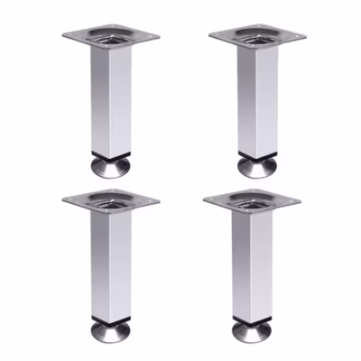 4 un. Pied carré pour meuble en acier 25x25mm hauteur 100mm chromé avec régulateur de nivellement 15-25mm