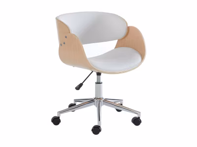 Chaise de bureau – Simili et métal chromé – Chêne et Blanc – Hauteur ajustable – JELSA