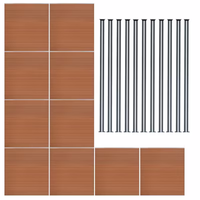 Kit Clôture Composite 10 Panneaux & 11 Poteaux à LED – Marron