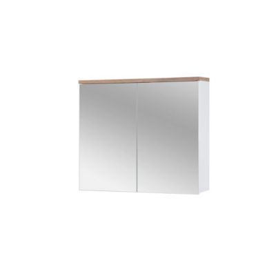 Meuble salle de bain ERMANO  Chene clair et blanc brillant  80×70 cm  2 portes miroir  Meuble suspendu