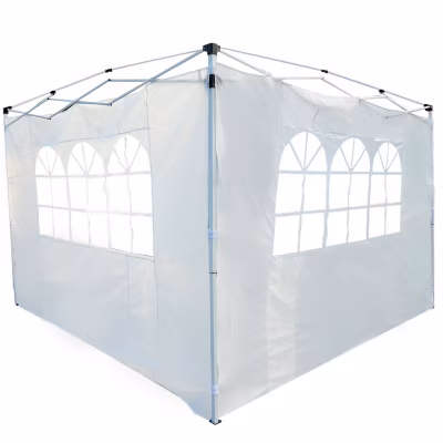 Parois latérales de rechange barnum tonnelle 3 x 3 ou 3 x 6 m 2 pièces 2 grandes fenêtres blanc