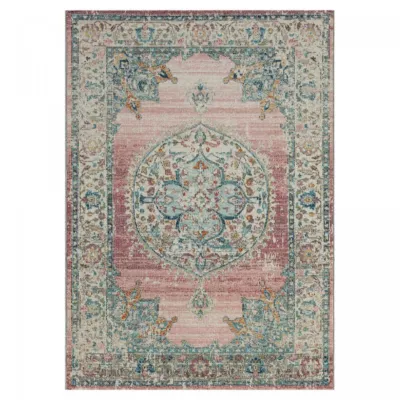 Tapis extérieur tissé kilim rectangle SALOUT A, Bleu, rosé