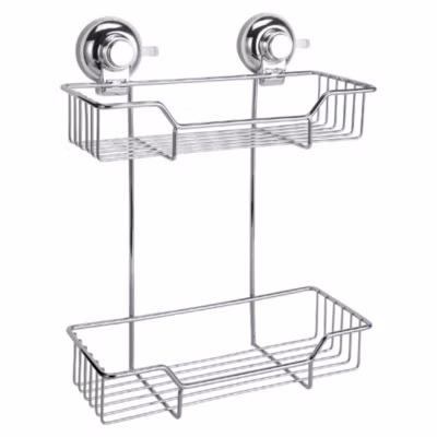 Double Porte-Objets Pour  Douche En Métal Chromé Avec Ventouse Menta