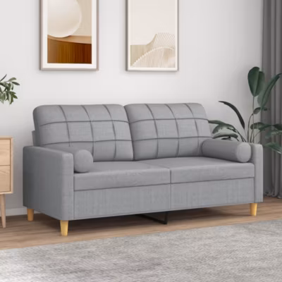 ZMH Canapé 2 places avec oreillers gris clair 140 cm tissu