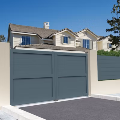 Portail double battant motorisé plein L 3000 x H 1757 mm (Gris anthracite RAL7016)
