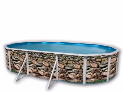Kit piscine hors-sol acier Toi MURO ovale décoration pierre 6.40 x 3.66 x 1.20m