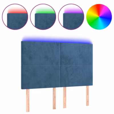 Tête de lit à LED Bleu foncé 144x5x118/128 cm Velours vidaXL