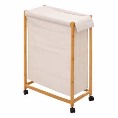 Panier à linge 52L sur roulettes bambou
