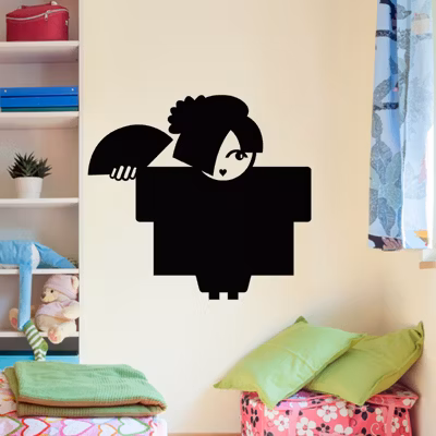 Sticker ardoise tableau noir – stickers muraux adhésif effaçable – CARICATURE D&rsquo;UNE JAPONAISE – 20x20cm