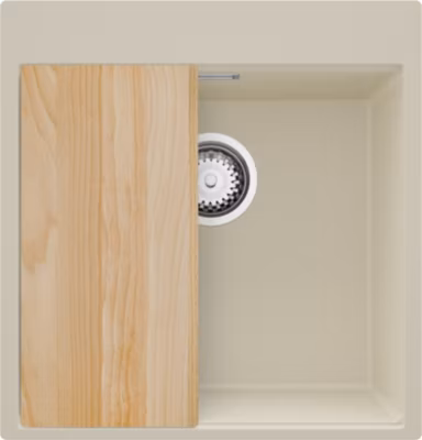 PRIMAGRAN Evier Cuisine en Granit Beige 48x50cm, Lavabo 1 bac + Kit de Vidage + Accessoires, Évier à Encastrer au meuble 50cm