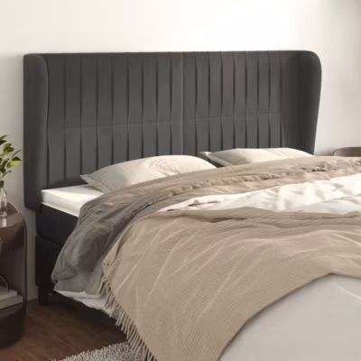vidaXL Tête de lit avec oreilles Gris foncé 183x23x118-128 cm Velours3118255
