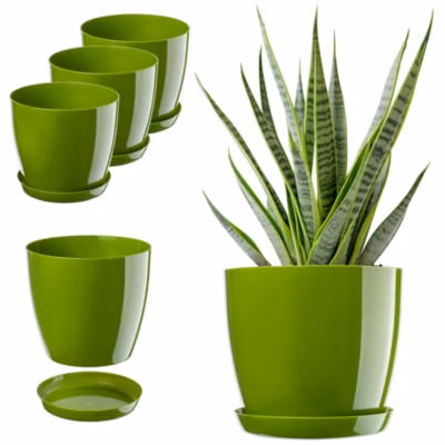 KADAX Pot de Fleurs Cache-Pot 20 cm Support de Fleur avec Support Plastique Vert 3 pièces