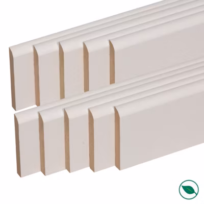 lot de 10 plinthes bord arrondi MDF revêtues blanc 2200 x 35 x 10 mm